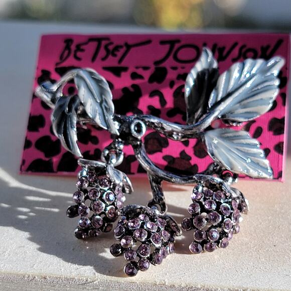 Purple Grape Cluster Brooch with Rhinestone Accents - Picture 7 of 15